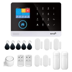 AREALER 433MHz Wireless WIFI + GSM Auto-dial Alarm System LCD Display Door Sensor PIR Motion Sensor Phone APP Remote Control Compatible with Home Voice Control Smart Home Burglar Alarm System