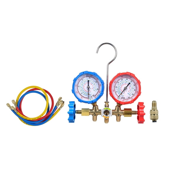 AREALER AC Gauges, AC Manifold Gauge Set for R134a R22 R410A, 3 Way Automotive AC Gauge Set with Hoses Adapter