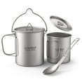 thumbnail image 1 of AREALER Lightweight 3 Pieces Set 750ml Pot 450ml Water Cup Mug with Lid Collapsible Handle Folding Spork for Camping Hiking Backpacking, 1 of 7