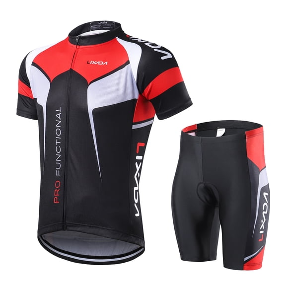 AREALER Men Breathable Quick Comfortable Short Sleeve Jersey + Padded Shorts Cycle Clothing Set Riding Sportswear