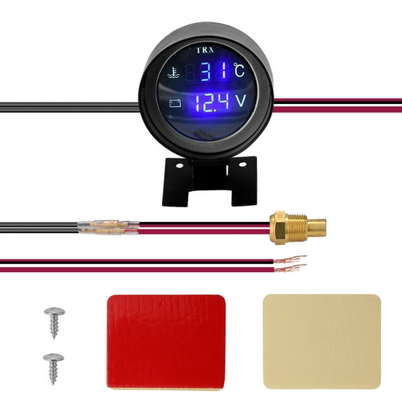 AREALER Round Led Digital Car Truck Water Temp Gauge Temperature Sensor Temperatura Moto + Voltmeter Volt Voltage Meter 2 in 1 12.0V 24V