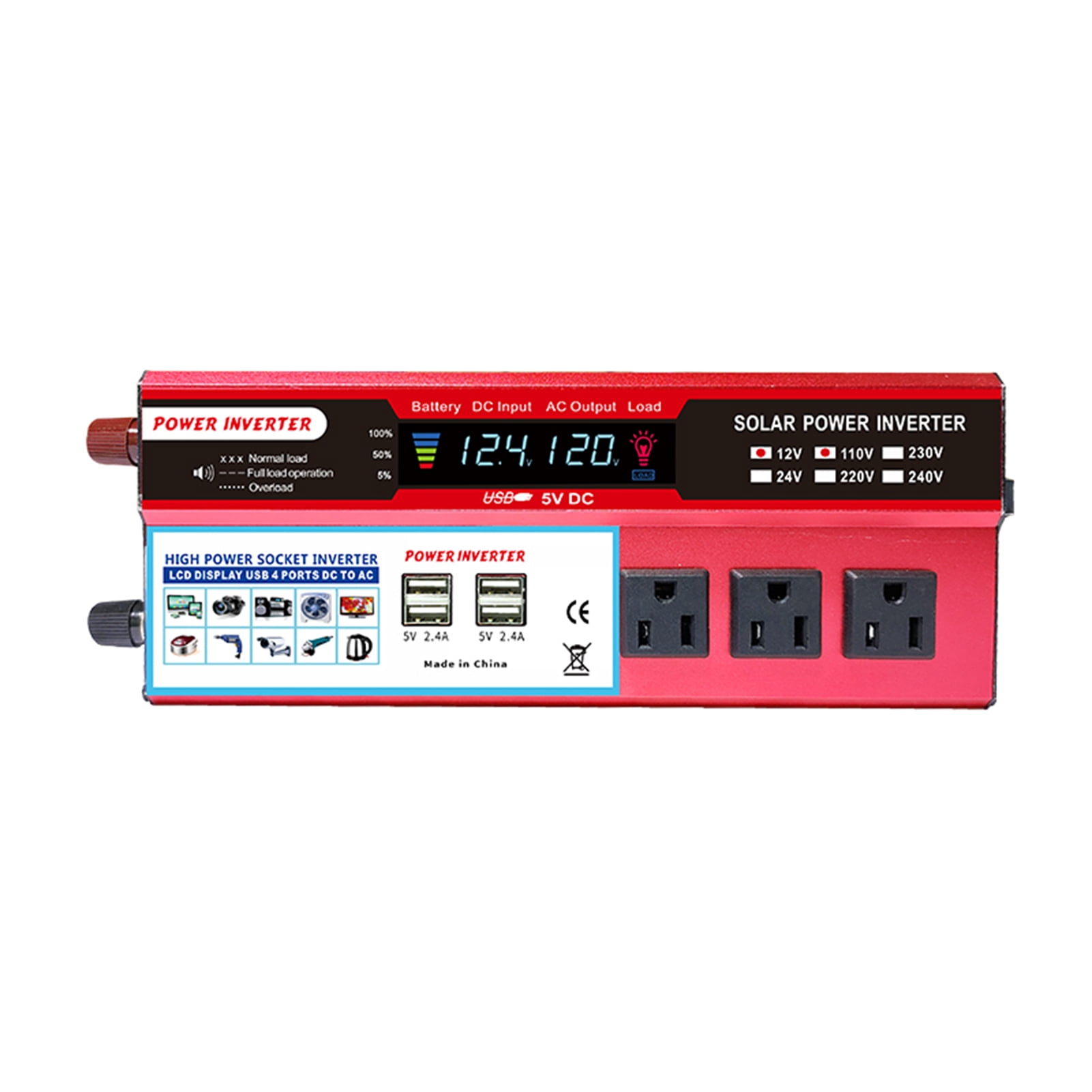 AREALER Solar Inverter High Efficiency Sine Inverter Home Car RV Solar Converter with LCD Display 12V to 110V AC 850-950W