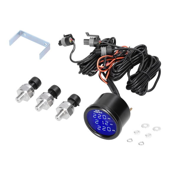 AREALER Triple Display Air Pressure Guage LED Digital Air Suspension Gauge 0-220PSI with 3pcs 1/8NPT Sensors