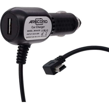 ARECORD JM-XUCB 2.1A Mini USB Car Charger with Extra USB Port for GPS Dash Cameras (Black,"L" Shape)