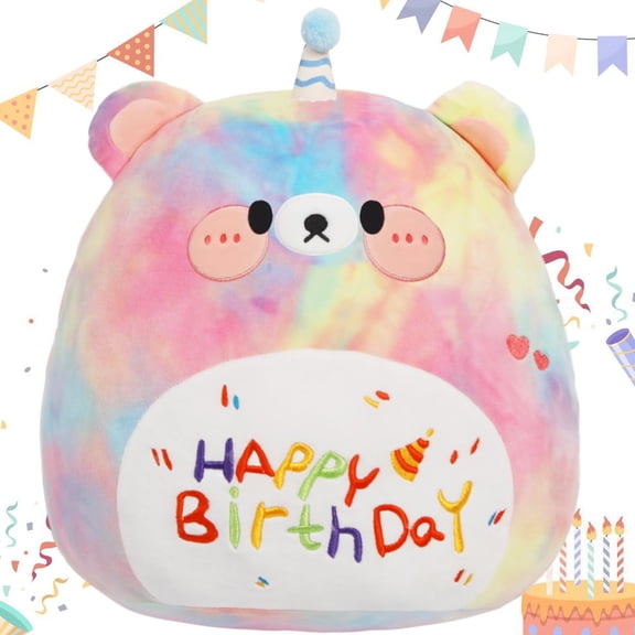 ARELUX Jumbo 18in Cute Color Bear Cuddle Plush Stuffed Animal Large Birthday Pillow Kids Huggable Bear Plushie Toy Big Size Happy Birthday Party Decoration Plushies Gift for Friends Boys Girls A101
