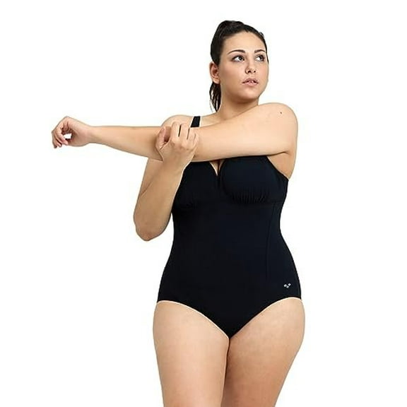 ARENA Bodylift Women's Maura C-Cup Plus Size One Piece Shaping Swimsuit U Back Tummy Control Bathing Suit, Black, 16W-18W