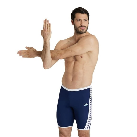 ARENA Men's Standard Performance Icons Solid Swim Jammer, Navy/White, 28