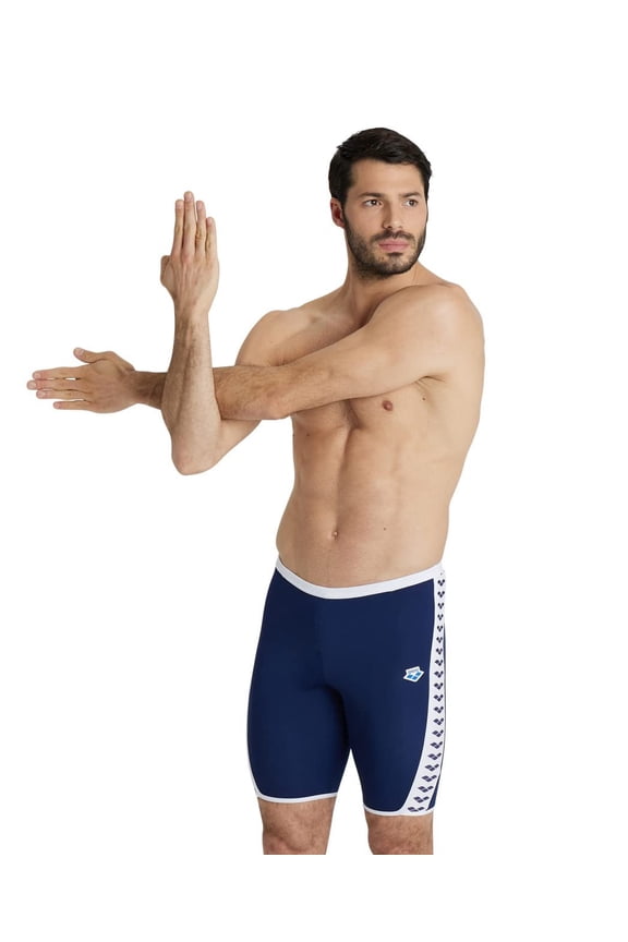 Men's Standard Performance Icons Solid Swim Jammer, Navy/White, 28