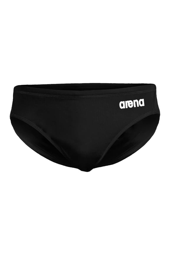 Men's Standard Team Swim Briefs Waterpolo Solid Swimsuit, Black-White, 28