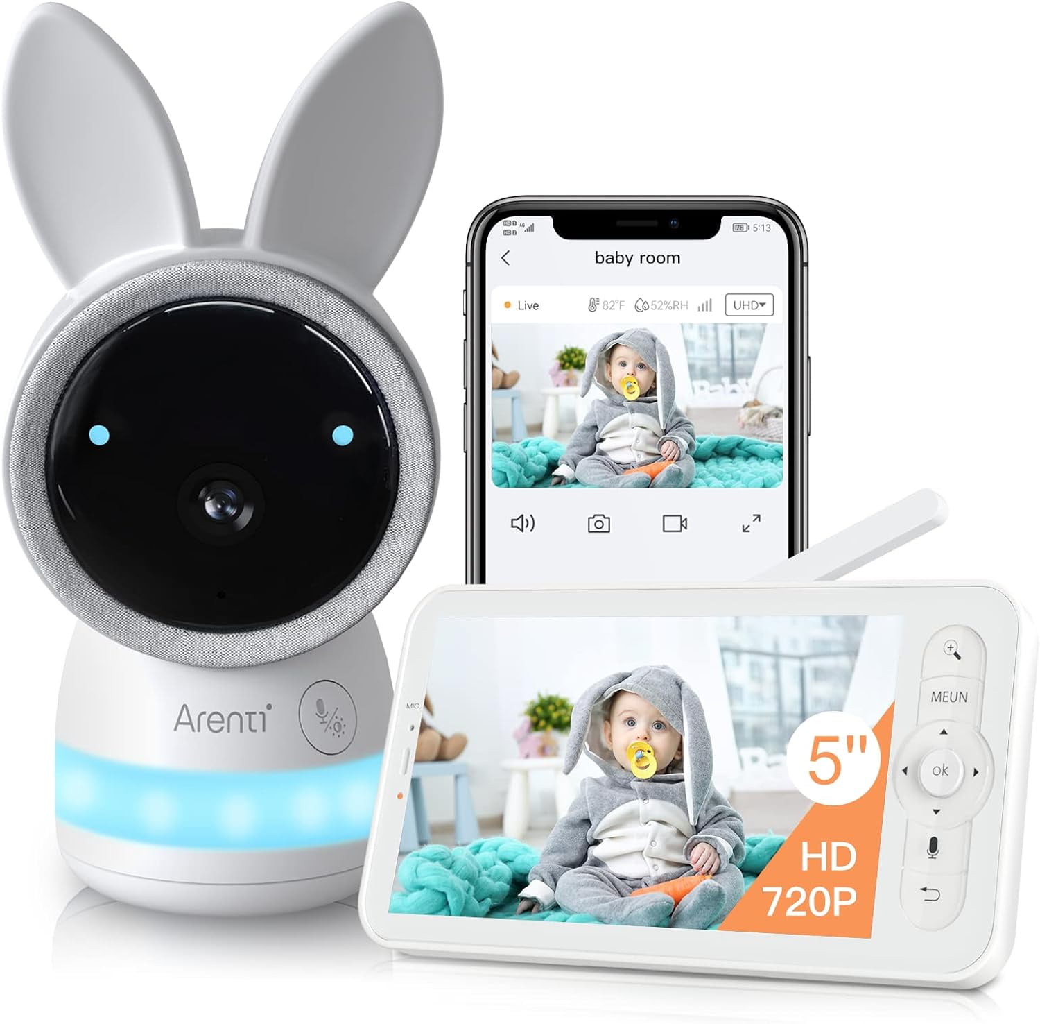 Arenti 2K Ultra HD White WiFi Baby Monitor with Night Vision