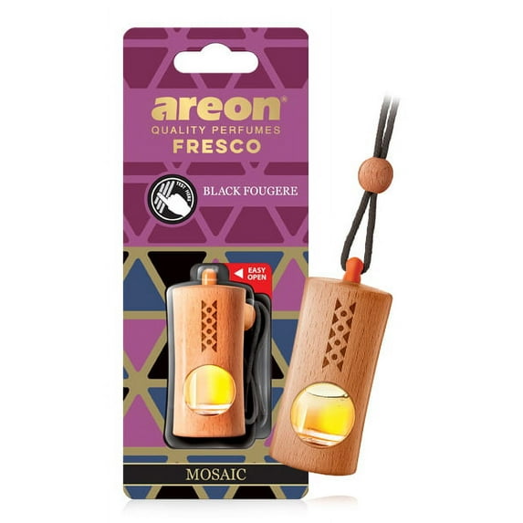 AREON Fresco FGM05 Premium I Natural Wood Oil Car Hanging Air Freshener, Black Fougêre