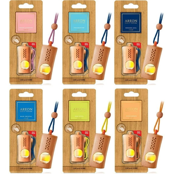 AREON Fresco Premium I Natural Wood Oil Car Hanging Air Freshener, Assorted (Pack of 6)