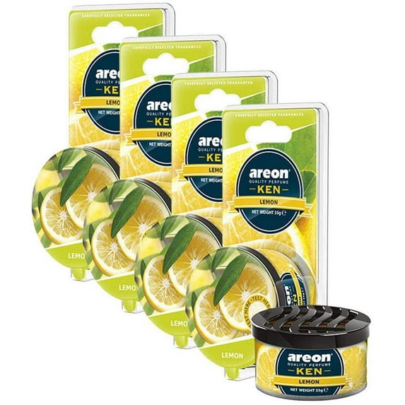AREON Ken 1.23 oz. Canister Car Air Freshener in a Can Lemon) | 4-Pack