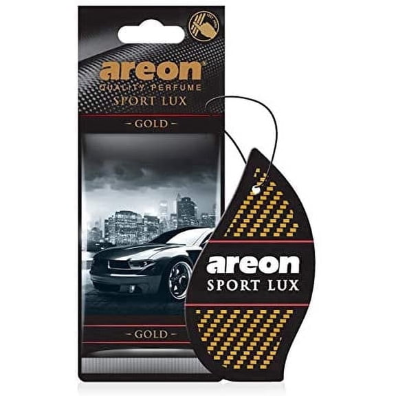 AREON Sport Lux Gold Hanging Cardboard Air Freshener for Car, Home & Office, Cologne Scent, Natural Long Lasting, Stylish Design, pack of 12