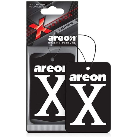 AREON X XV02 Hanging Best Car Air Freshener Black Crystal Scent, Paper Hanging Ornaments, Long Lasting Scent for Car or Home 12 Pack