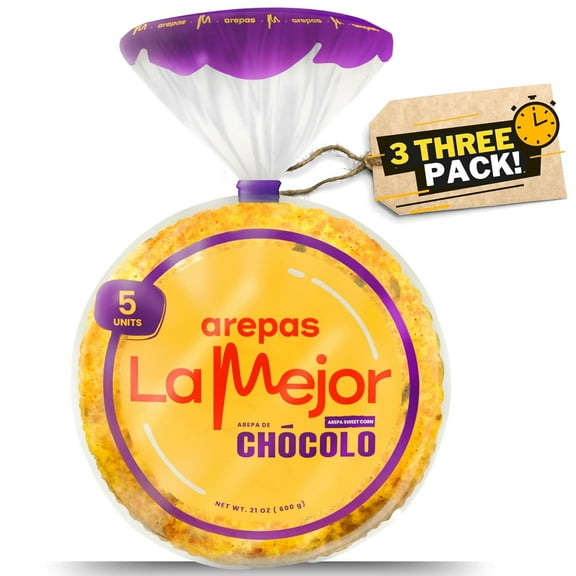 AREPAS LA MEJOR Arepas Colombian de Chocolo – Authentic Flavor with Soft Sweet Corn Texture – Ideal for Breakfast or Dinner (3-Pack)