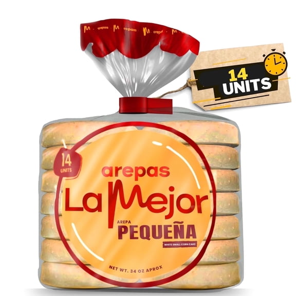 AREPAS LA MEJOR Small Colombian Arepas  White Corn Tortilla with Authentic Flavor  14-Pack