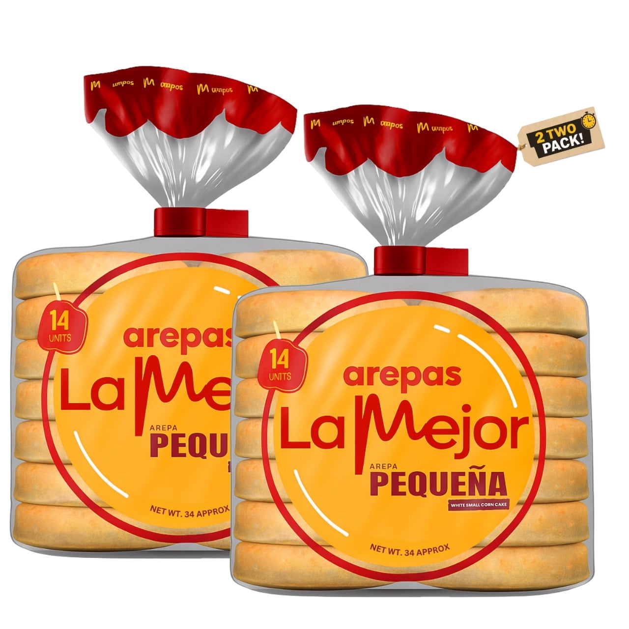 AREPAS LA MEJOR Small Colombian Arepas White Corn Tortilla with Authentic Flavor (2 Pack x 14 Arepas)