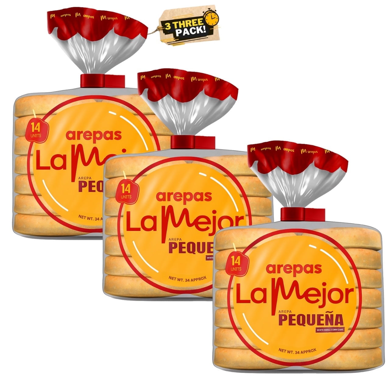 AREPAS LA MEJOR Small Colombian Arepas White Corn Tortilla with Authentic Flavor (3 Pack x 14 Arepas)