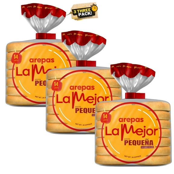 AREPAS LA MEJOR Small Colombian Arepas White Corn Tortilla with Authentic Flavor (3 Pack x 14 Arepas)