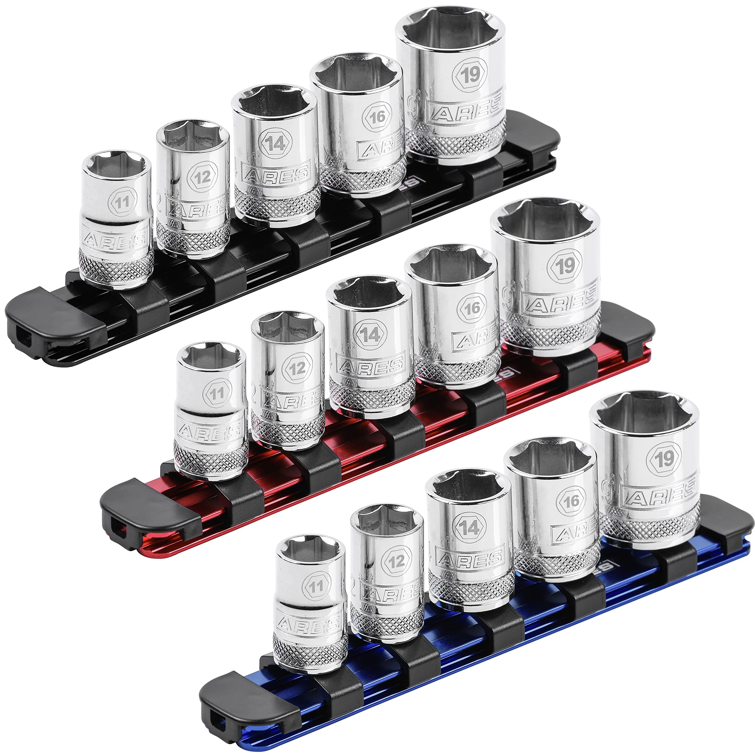 ARES 60088-3-Piece 3/8-Inch Drive 6-Inch Aluminum Socket Rail Set with ...