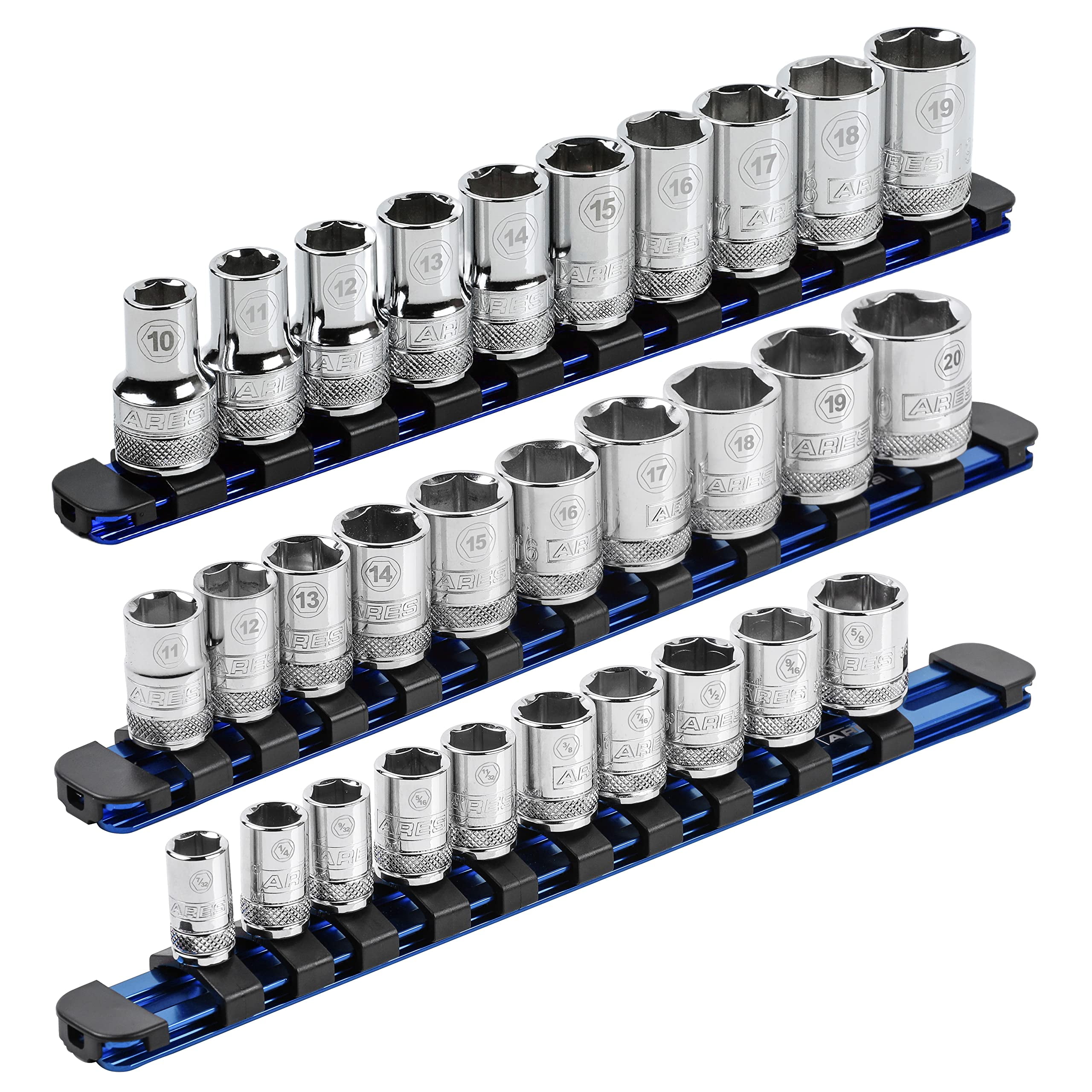 ARES 60110-3-Piece Multi-Drive Blue 9.84-Inch Socket Rail Set with ...