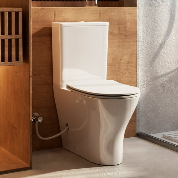 ARES Rear Flush Toilet with P-Trap, Elongated, Dual Flush, 18" Comfort Height, Soft-Close, Skirted Design, Includes Two Extension Pipes