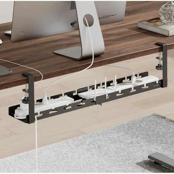 ARES WING 17"-28.7" Extendable Under Desk Cable Management Tray with Cable Slots Clamp On Cord Organizer Black
