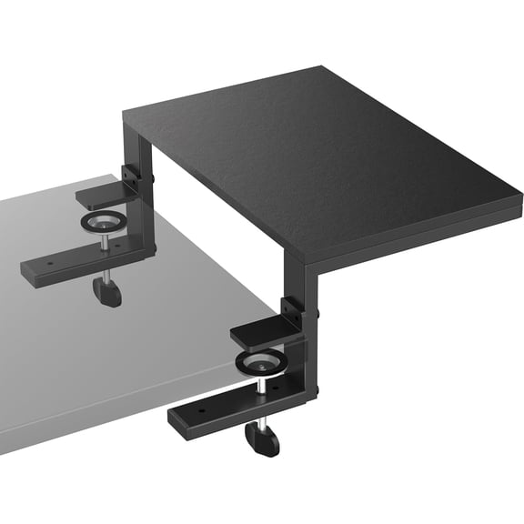 ARES WING Steel Desk Extender Shelf, 15 in, Clamp-On Monitor Riser, 44 lb Capacity, Black