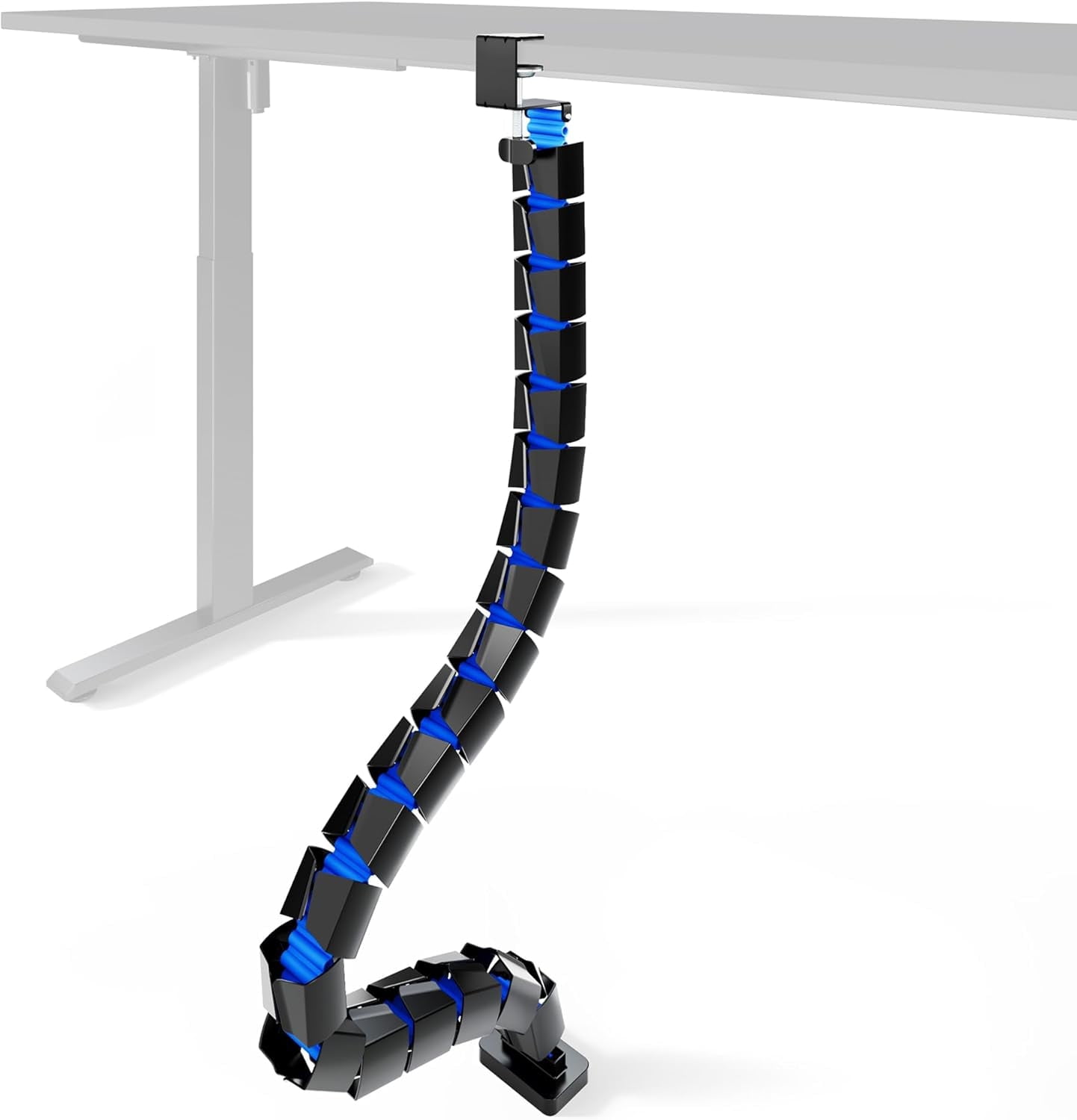 ARES WING Under Desk Cable Management Spine, Clamp On Vertebrae Cable Management for Standing Desk, Length Adjustable Cord Organizer with 20 Modular Vertebrae for Office and Gaming Desks, Blue