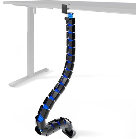 ARES WING Under Desk Cable Management Spine, Clamp On Vertebrae Cable Management for Standing Desk, Length Adjustable Cord Organizer with 20 Modular Vertebrae for Office and Gaming Desks, Blue