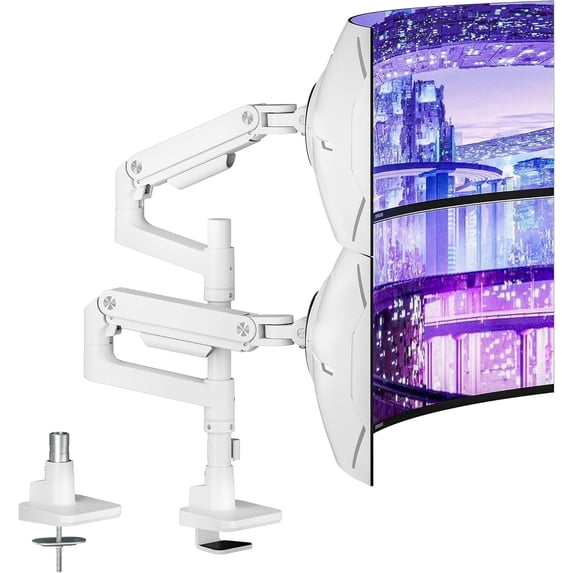 ARES WING Dual Monitor Arm Desk Mount for 17–49" Ultrawide Monitors, Heavy Duty Gas Spring Dual Monitor Mount Holds 44 lbs Each, Vertical Stacked, 75x75/100x100 VESA, White
