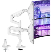 ARES WING Dual Monitor Arm Desk Mount for 17 49" Ultrawide Monitors, Heavy Duty Gas Spring Dual Monitor Mount Holds 44 lbs Each, Vertical Stacked, 75x75/100x100 VESA, White