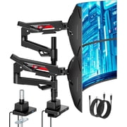 ARES WING Dual Monitor Arm with USB for 24 57 Ultrawide Screens, Heavy Duty Gas Spring Adjustable Desk Mount Holds 60 lb per Screen, Tilt, Swivel & Rotation, VESA 75x75 200x200, Clamp & Grommet, Bl