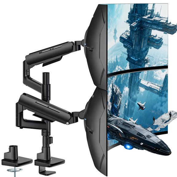 ARES WING Dual Monitor Mount for 17-49 Inch Ultrawide Heavy Duty Curved Screen, Computer Monitor Arm Desk Mount, Gas Spring Adjustable Vesa Stand, Black