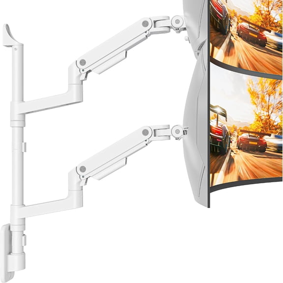 ARES WING Dual Monitor Wall Mount for 1749 in Monitors, Supports up to 44 lb Each, Gas Spring Wall Mount Monitor Arms with Full Motion, VESA 75 x 75 & 100 x 100, White