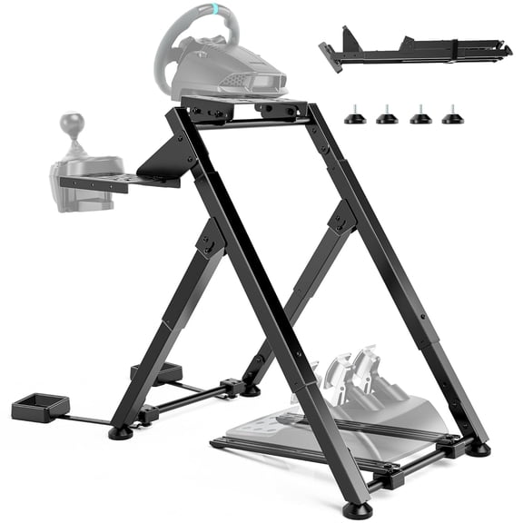 ARES WING Foldable Sim Racing Wheel Stand with Chair Tray, Adjustable Racing Cockpit for Logitech G29 G920 G923 Fanatec Thrustmaster