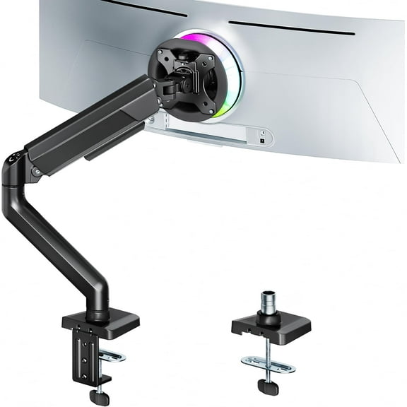 ARES WING Heavy Duty Single Monitor Arm - Fully Adjustable Monitor Mount for 17"-40" Ultrawide Screens up to 26.4 lbs with Clamp/Grommet Desk Mount, 75/100 Vesa Mount, Black