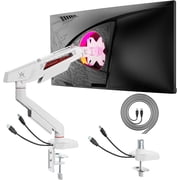 ARES WING Heavy Duty Single Monitor Arm with USB A/C for 17 40 Inch Flat & Curved Screens up to 26.4 lbs, Fully Adjustable Desk Mount with C-Clamp & Grommet Base, 75/100 VESA, White