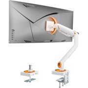 ARES WING Monitor Arm for 17-49 Ultrawide Screens, Heavy Duty Single Monitor Mount Holds up to 44 lbs, Fully Adjustable Mechanical Spring Monitor Arm with Clamp/Grommet Base, White