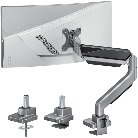 ARES WING Monitor Arm Desk Mount for 17-45 Inch Ultrawide Monitors Holds 44 lbs, Heavy Duty Full Motion Gas Spring Vertical Stacked Monitor Mount VESA Gray