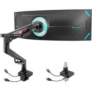 ARES WING Premium Monitor Arm for Ultrawide Monitors up to 57, Supports 66 lbs, Gas Spring Height Adjustable Desk Mount with USB, VESA Compatible, Clamp or Grommet Base