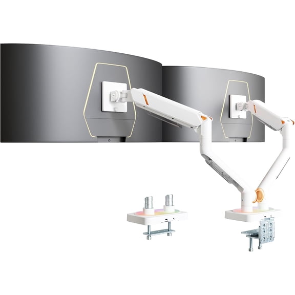 ARES WING RGB Dual Monitor Arm for 17"-45" Screens, Heavy Duty Ultrawide Monitor Mount Holds 44lbs, VESA 75/100, White
