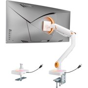 ARES WING RGB Monitor Arm for 17-49 Ultrawide Monitors, Single Monitor Mount Holds 44lbs, VESA 75/100, Clamp/Grommet, White
