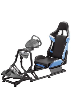 Racing Simulator Cockpit with Seat, Adjustable Sim Racing Cockpit Compatible with Logitech, Thrustmaster, Fanatec, Moza, for PS5, PS4, Xbox and PC, Blue