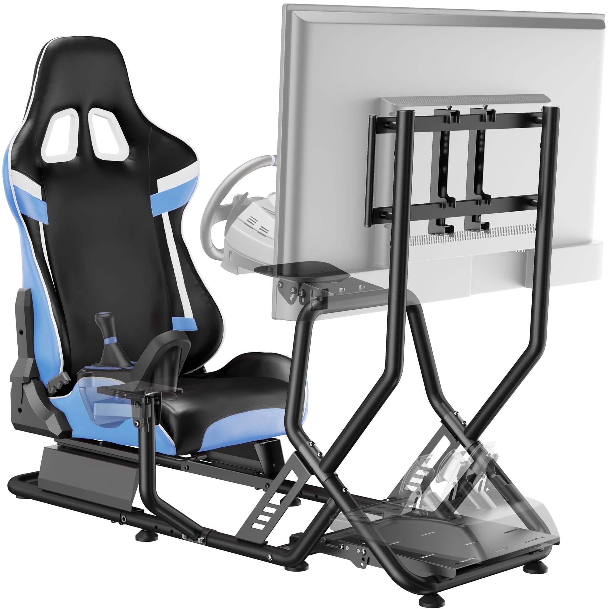 ARES WING Racing Simulator Cockpit with Seat and Monitor Mount, Adjustable Sim Racing Cockpit Compatible with Logitech, Thrustmaster, Fanatec, Moza, for PS5, PS4, Xbox and PC， Blue
