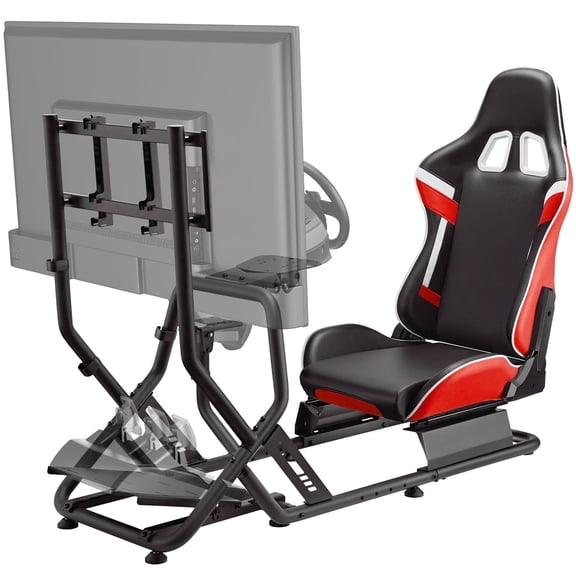 ARES WING Racing Simulator Cockpit with Seat and Monitor Mount, Adjustable Sim Racing Cockpit Compatible with Logitech, Thrustmaster, Fanatec, Moza, for PS5, PS4, Xbox and PC, Red