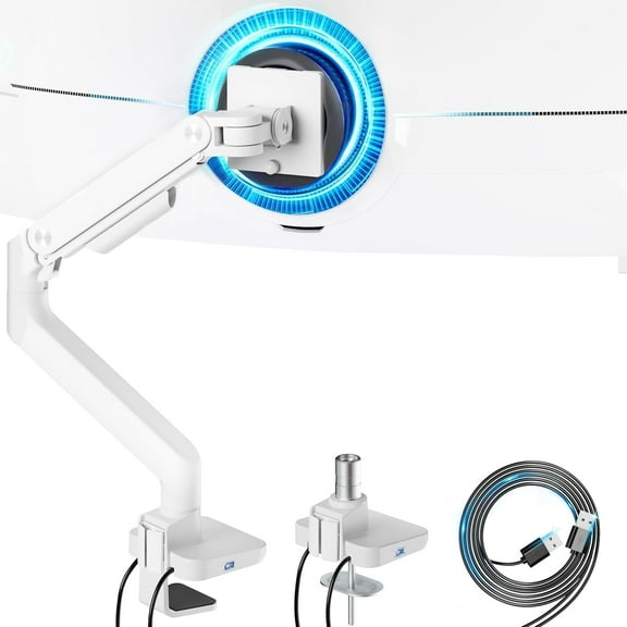 ARES WING Single Monitor Arm With USB for 17-49 inch Ultrawide Monitor Gas Spring Curved Screen Stand Heavy Duty White