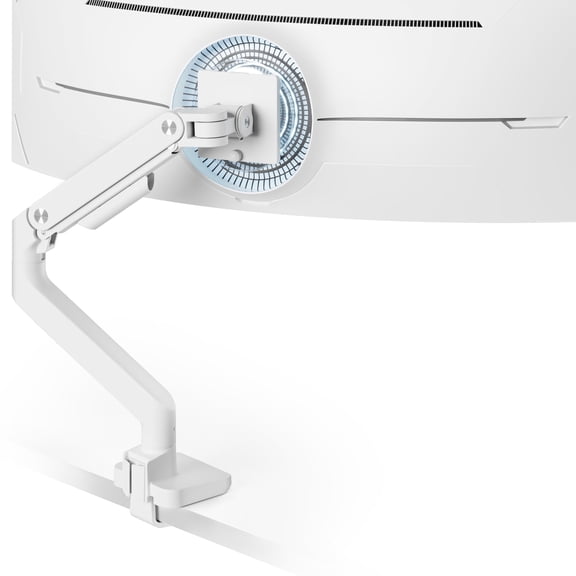 ARES WING Single Monitor Arm for 17–49" Ultrawide Monitors, Heavy Duty Desk Mount up to 44 lbs, Gas Spring Curved Screen Stand, VESA 75/100, White