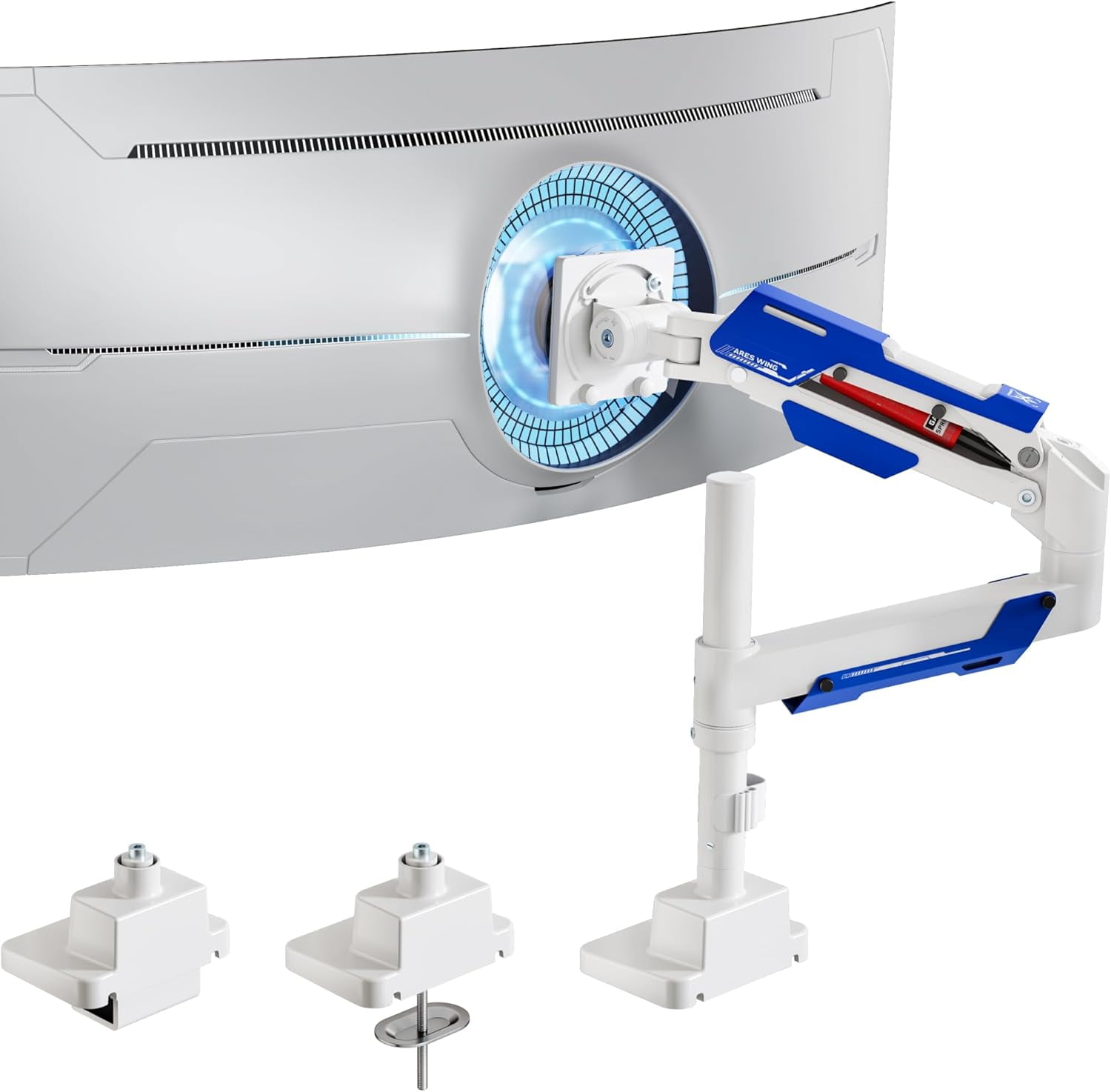 ARES WING CoreArm Single Monitor Mount with USB, Ultrawide Monitor Arm for 24 to 57'' Heavy Duty Curved Screen, Adjustable Gas Spring Monitors Arm Stand up to 66LBS with 75/100/200 Vesa Mount, Black - Thumbnail 5